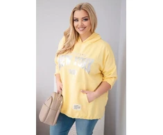 Moteriškas Plus Size džemperis su gobtuvu ir kišene, geltonos spalvos