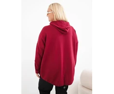 Moteriškas Plus Size džemperis su gobtuvu ir kengūros kišene, burgundiškos spalvos