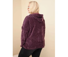 Moteriškas Plus Size džemperis su gobtuvu, tamsiai violetinis