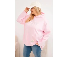 Moteriškas Plus Size džemperis su gobtuvu ir spauda, rožinės spalvos