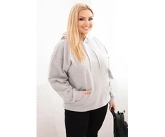 Moteriškas Plus Size džemperis su gobtuvu ir kengūros kišene, pilkas