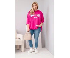 Moteriškas Plus Size džemperis su gobtuvu ir kišene, fuksijos spalvos
