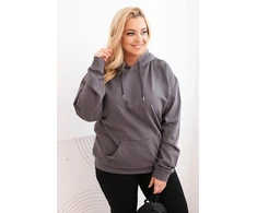 Moteriškas Plus Size džemperis su gobtuvu ir kengūros kišene, pilkos spalvos