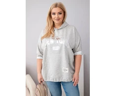 Moteriškas Plus Size džemperis su gobtuvu ir kišene, pilkai melanžinis