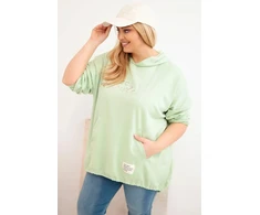 Moteriškas Plus Size džemperis su gobtuvu ir spauda, mėtų spalvos