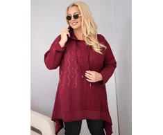 Moteriškas Plus Size džemperis su gobtuvu, burgundiškos spalvos