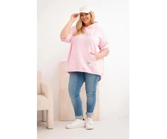 Moteriškas Plus Size džemperis su gobtuvu ir spauda, rožinės spalvos
