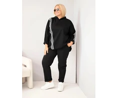 Moteriškas Plus Size džemperis su gobtuvu, juodos spalvos