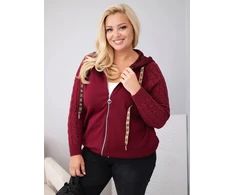 Moteriškas Plus Size džemperis su gobtuvu, burgundiškos spalvos
