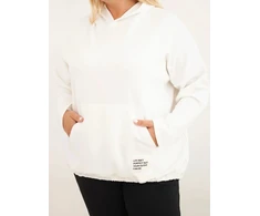 Moteriškas Plus Size džemperis su gobtuvu ir kišene kengūra, ekru spalvos