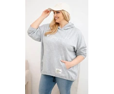 Moteriškas Plus Size džemperis su gobtuvu ir spauda, pilkas