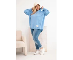 Moteriškas Plus Size džemperis su gobtuvu ir spauda, mėlynos spalvos