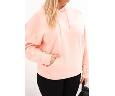 Moteriškas Plus Size džemperis su gobtuvu ir kengūros kišene, lašišos spalvos