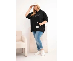 Moteriškas Plus Size džemperis su gobtuvu ir spauda, juodos spalvos