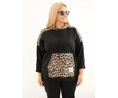Moteriškas Plus Size džemperis su gobtuvu, juodos spalvos