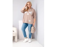 Moteriškas Plus Size džemperis su gobtuvu ir kišene, kapučino spalvos