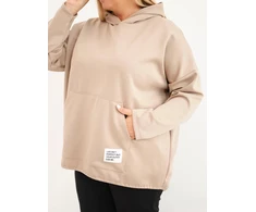 Moteriškas Plus Size džemperis su gobtuvu ir kengūros kišene, smėlio spalvos