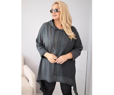 Moteriškas Plus Size džemperis su gobtuvu ir pynute, pilkos spalvos