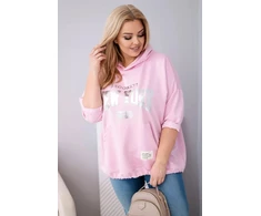 Moteriškas Plus Size džemperis su gobtuvu ir kišene, rožinės spalvos