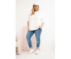Moteriškas Plus Size džemperis su gobtuvu ir spaudiniu, ekru spalvos