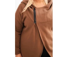 Moteriškas Plus Size džemperis su gobtuvu ir asimetrišku užtrauktuku, rudos spalvos