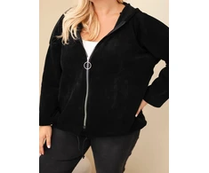 Moteriškas Plus Size džemperis su gobtuvu ir užtrauktuku, juodos spalvos