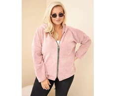 Moteriškas Plus Size džemperis su gobtuvu ir užtrauktuku, rožinės spalvos