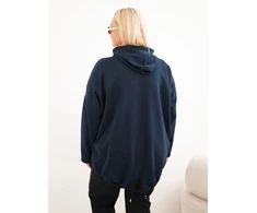 Moteriškas Plus Size džemperis su gobtuvu ir kangūros tipo kišene, tamsiai mėlynas