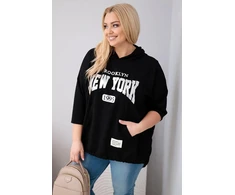 Moteriškas Plus Size džemperis su gobtuvu, juodos spalvos