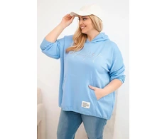 Moteriškas Plus Size džemperis su gobtuvu ir spauda, mėlynos spalvos