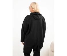 Moteriškas Plus Size džemperis su gobtuvu ir kengūros kišene, juodas