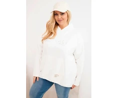 Moteriškas Plus Size džemperis su gobtuvu ir spaudiniu, ekru spalvos