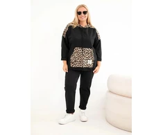 Moteriškas Plus Size džemperis su gobtuvu, juodos spalvos