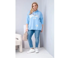 Moteriškas Plus Size džemperis su gobtuvu ir kengūros kišene, mėlynos spalvos