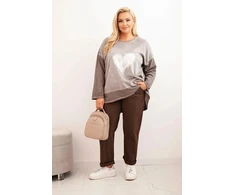 Moteriškas Plus Size džemperis su širdies raštu, rudos spalvos