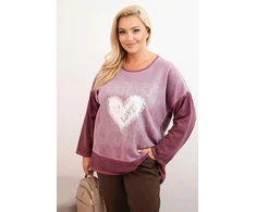 Moteriškas Plus Size džemperis su širdies raštu ir raišteliais, tamsiai rožinės spalvos
