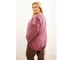 Moteriškas Plus Size džemperis su širdies raštu ir raišteliais, tamsiai rožinės spalvos
