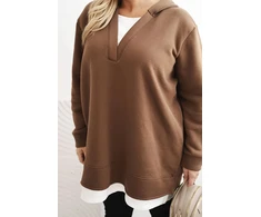 Moteriškas Plus Size džemperis su V formos iškirpte, rudas