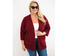 Moteriškas Plus Size kardiganas su kišenėmis, bordo spalvos
