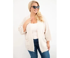 Moteriškas Plus Size kardiganas su kišenėmis, smėlio spalvos