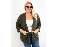 Moteriškas Plus Size kardiganas su kišenėmis, chaki spalvos
