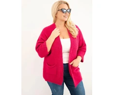 Moteriškas Plus Size kardiganas su kišenėmis, fuksijos spalvos