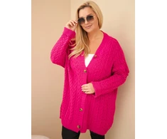 Moteriškas Plus Size kardiganas su sagomis ir pynių raštu, fuksijos spalvos