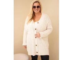 Moteriškas Plus Size kardiganas su sagomis, smėlio spalvos