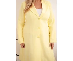 Moteriškas Plus Size klasikinis paltas su sagomis, geltonos spalvos