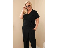Moteriškas Plus Size kombinezonas su surišimu ties juosmeniu, juodas