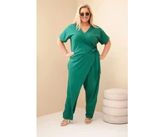 Moteriškas Plus Size kombinezonas su surišimu ties juosmeniu, žalias