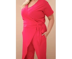 Moteriškas Plus Size kombinezonas su surišimu ties juosmeniu, fuksijos spalvos