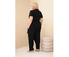 Moteriškas Plus Size kombinezonas su surišimu ties juosmeniu, juodas