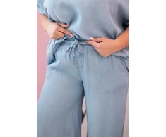 Moteriškas Plus Size komplektas iš tencelio su surišamu juosmeniu, šviesiai džinso spalvos